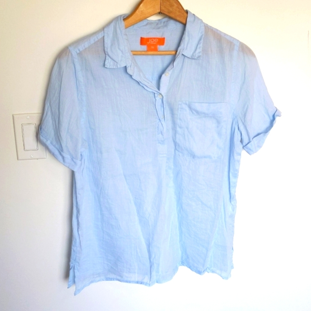 Joe Fresh Women's Pale Blue Cotton Ramie Blend Lightweight Popover Size Large